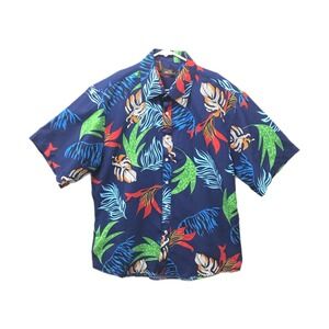 Alberto Danelli Shirt Mens XL Blue Floral Hawaiian Button Up Short Sleeve Casual